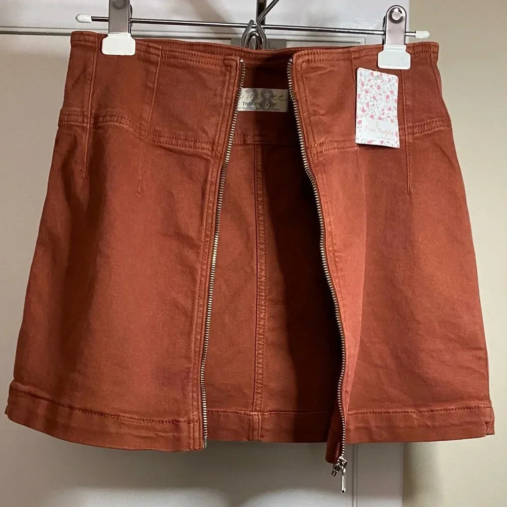 NWT We the Free (Free People) Denim Zipper Front Mini Skirt in Terracotta 28